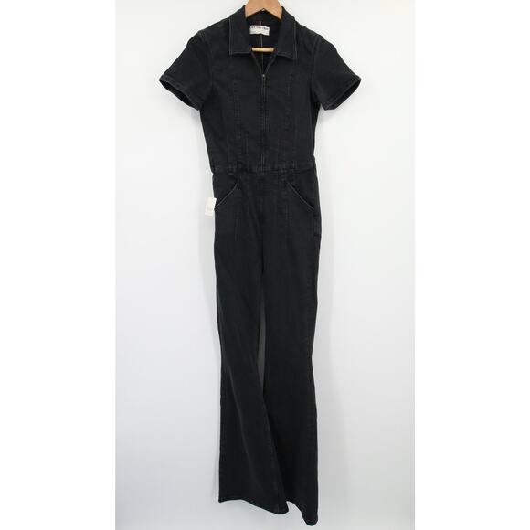 Free People We The Free Jayde Flare Jumpsuit Black Mamba NWT Denim Size S - Picture 2 of 11